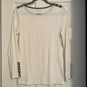 Soft surroundings white cotton modal Henley mother of pearl details small